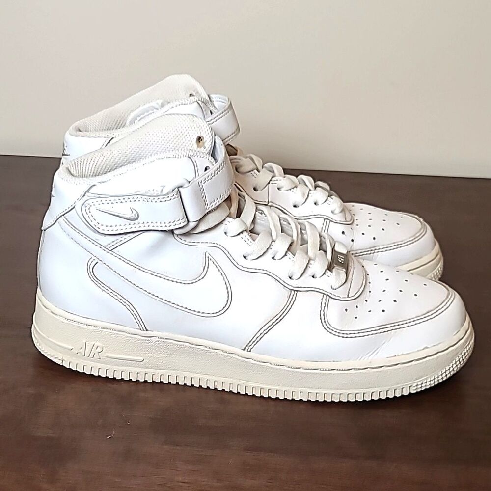 Nike Air Force 1 Mid ’07 White White Sneakers Youth 7Y Women’s 8.5 - Picture 5 of 9